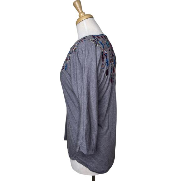 JOHNNY WAS Ruah Kit Long Split Neck Embroidered Henley Gray XS - Picture 4 of 7